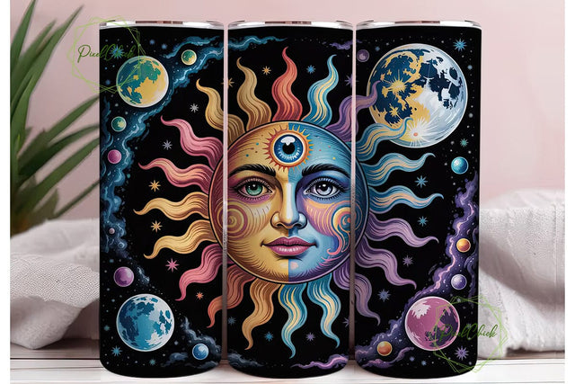 Celestial Sun & Moon 20oz Tumbler Wrap Sublimation PixelChick 