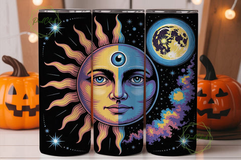 Celestial Sun & Moon 20oz Tumbler Wrap Sublimation PixelChick 