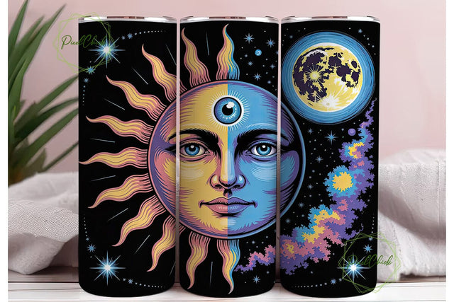 Celestial Sun & Moon 20oz Tumbler Wrap Sublimation PixelChick 