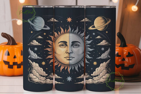 Celestial Sun & Moon 20oz Tumbler Wrap Sublimation PixelChick 