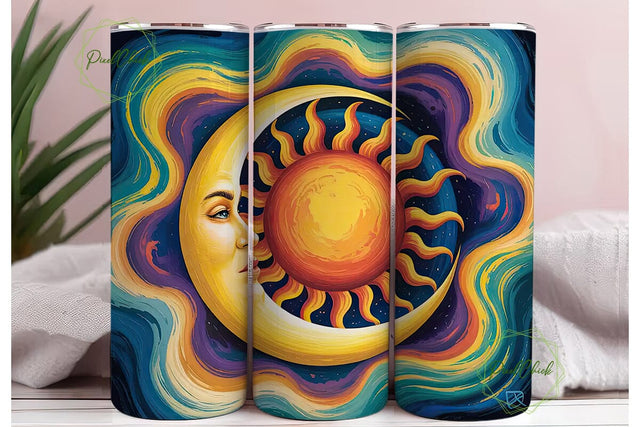 Celestial Sun & Moon 20oz Tumbler Wrap Sublimation PixelChick 
