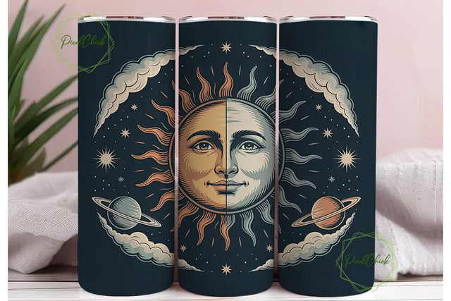 Celestial Sun & Moon 20oz Tumbler Wrap Sublimation PixelChick 