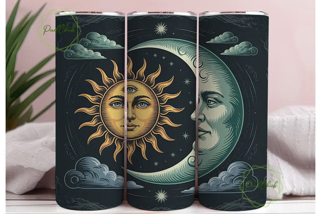 Celestial Sun & Moon 20oz Tumbler Wrap Sublimation PixelChick 