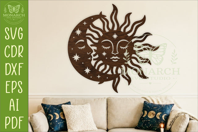 Celestial Sun Moon Wall Art SVG, Boho Moon Phase Laser Cut SVG APInspireddesigns 