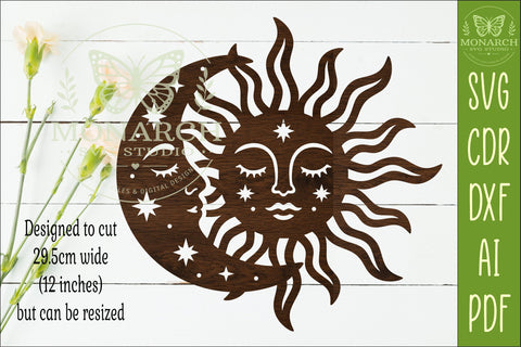 Celestial Sun Moon Wall Art SVG, Boho Moon Phase Laser Cut SVG APInspireddesigns 