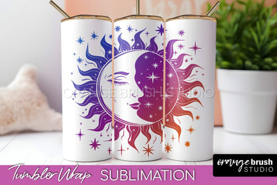 Celestial Tumbler Wrap, Boho Sublimation, Mystical Tumbler Sublimation OrangeBrushStudio 