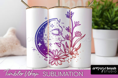 Celestial Tumbler Wrap, Boho Sublimation, Mystical Tumbler Sublimation OrangeBrushStudio 