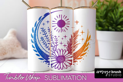 Celestial Tumbler Wrap, Boho Sublimation, Mystical Tumbler Sublimation OrangeBrushStudio 