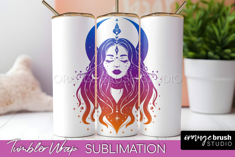 Celestial Tumbler Wrap, Boho Sublimation, Mystical Tumbler Sublimation OrangeBrushStudio 