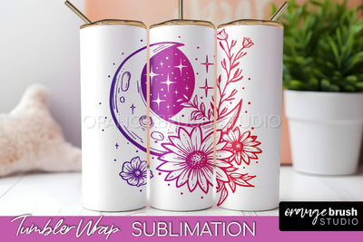 Celestial Tumbler Wrap, Boho Sublimation, Mystical Tumbler Sublimation OrangeBrushStudio 