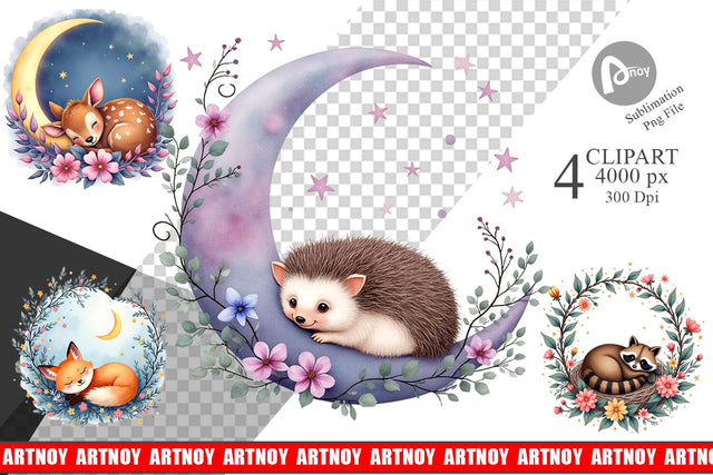 Celestial Watercolor Animals Clipart Sublimation artnoy 