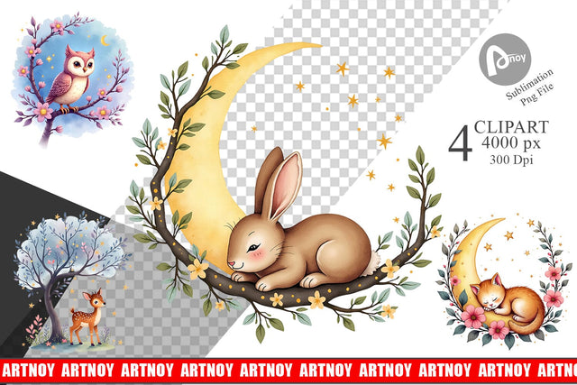 Celestial Watercolor Animals Clipart Sublimation artnoy 
