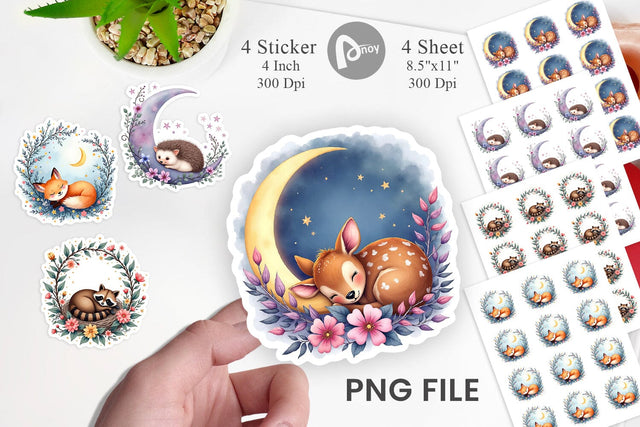 Celestial Watercolor Animals Sticker Sublimation artnoy 