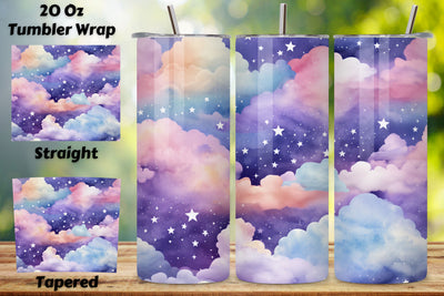 Celestial Watercolor Sky Tumbler Wrap, Seamless Tumbler Wrap Sublimation FloridPrintables 