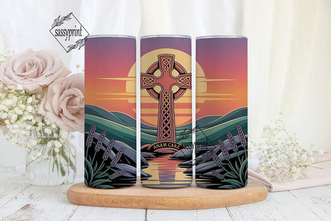 Celtic Cross Sunset 20oz Tumbler Wrap Sublimation sassyprint 