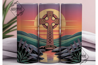 Celtic Cross Sunset 20oz Tumbler Wrap Sublimation sassyprint 