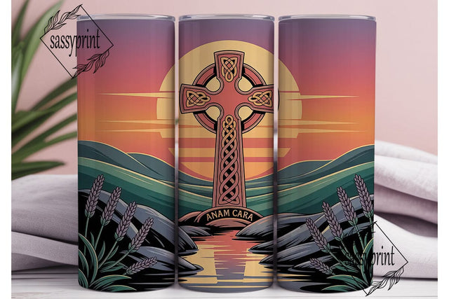 Celtic Cross Sunset 20oz Tumbler Wrap Sublimation sassyprint 