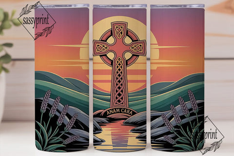 Celtic Cross Sunset 20oz Tumbler Wrap Sublimation sassyprint 