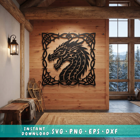 Celtic Dragon Laser SVG | Dragon Head Plasma DXF | Celtic Knot Dragon Metal Wall Art | CNC Laser Cut File | Fantasy Dragon Decor SVG HappyDesignStudio 