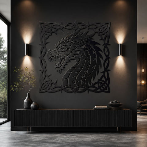 Celtic Dragon Laser SVG | Dragon Head Plasma DXF | Celtic Knot Dragon Metal Wall Art | CNC Laser Cut File | Fantasy Dragon Decor SVG HappyDesignStudio 