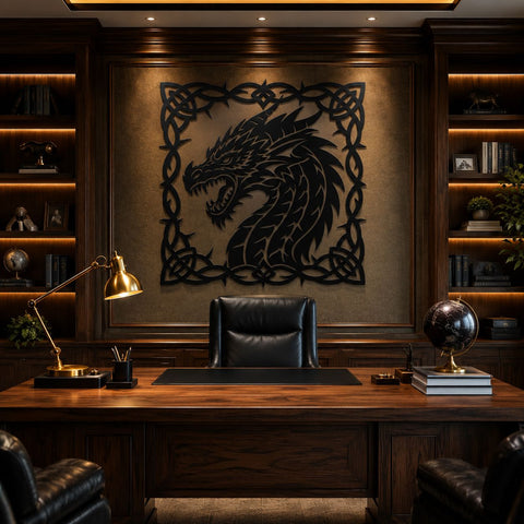 Celtic Dragon Laser SVG | Dragon Head Plasma DXF | Celtic Knot Dragon Metal Wall Art | CNC Laser Cut File | Fantasy Dragon Decor SVG HappyDesignStudio 