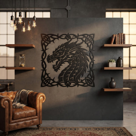 Celtic Dragon Laser SVG | Dragon Head Plasma DXF | Celtic Knot Dragon Metal Wall Art | CNC Laser Cut File | Fantasy Dragon Decor SVG HappyDesignStudio 