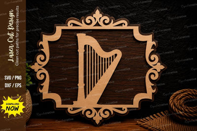Celtic Harp Decorative Frame Laser Cut SVG File SVG Regulrcrative 