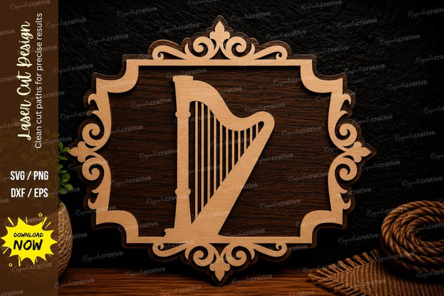 Celtic Harp Decorative Frame Laser Cut SVG File SVG Regulrcrative 