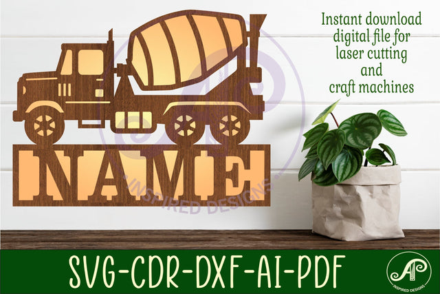Cement truck construction vehicle name sign svg laser cut SVG APInspireddesigns 