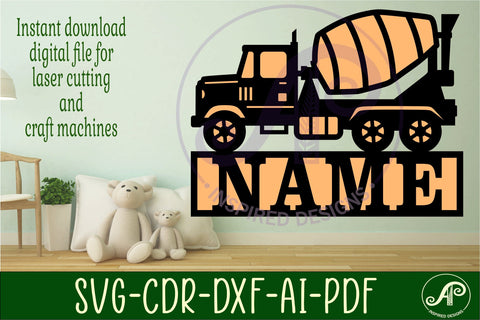 Cement truck construction vehicle name sign svg laser cut SVG APInspireddesigns 