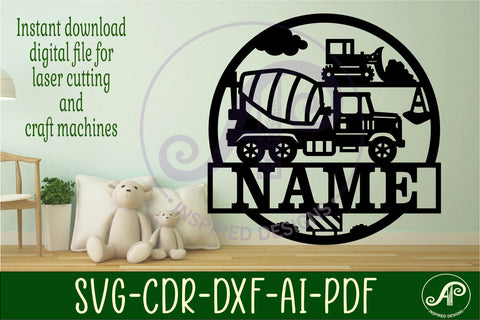 Cement truck name sign svg laser SVG APInspireddesigns 