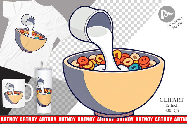 Cereal Bowl with Milk Clipart Sublimation artnoy 