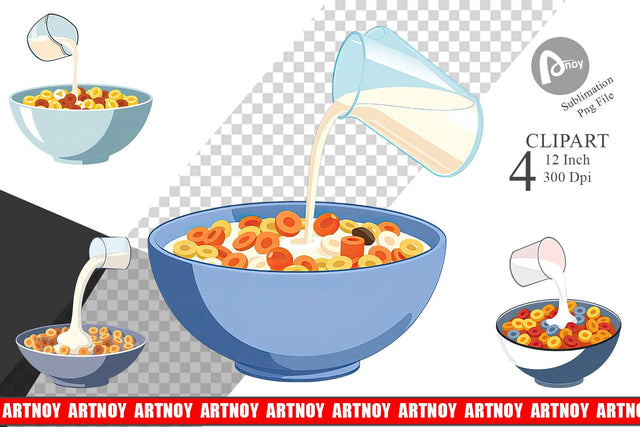 Cereal Bowl with Milk Clipart Sublimation artnoy 