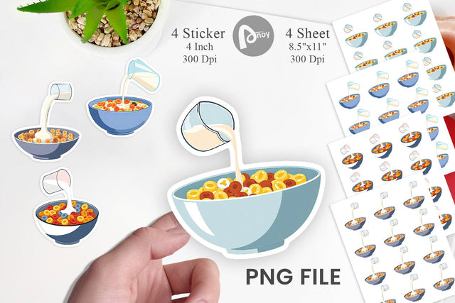 Cereal Bowl with Milk Sticker Sublimation artnoy 