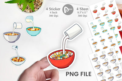 Cereal Bowl with Milk Sticker Sublimation artnoy 