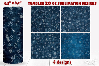 Chalkboard tumbler wrap, scribble line, blue tumbler design Sublimation Angelina Semenova 