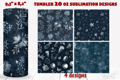 Chalkboard tumbler wrap, scribble line, blue tumbler Sublimation Angelina Semenova 