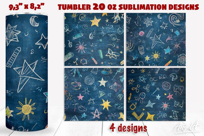 Chalkboard tumbler wrap, scribble line, blue tumbler Sublimation Angelina Semenova 