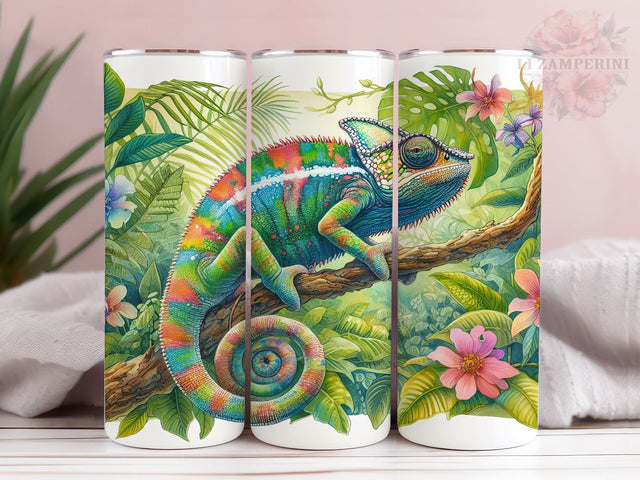 Chameleon 20oz Tumbler Wrap PNG, Gecko Floral Tumbler Png, Straight & Tapered Tumbler Wrap, Instant Digital Download Sublimation Li Zamperini 