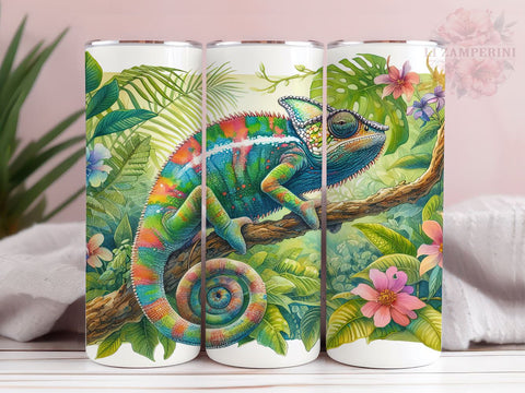 Chameleon 20oz Tumbler Wrap PNG, Gecko Floral Tumbler Png, Straight & Tapered Tumbler Wrap, Instant Digital Download Sublimation Li Zamperini 