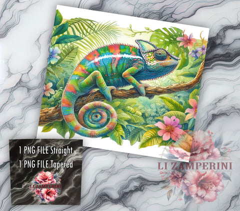 Chameleon 20oz Tumbler Wrap PNG, Gecko Floral Tumbler Png, Straight & Tapered Tumbler Wrap, Instant Digital Download Sublimation Li Zamperini 