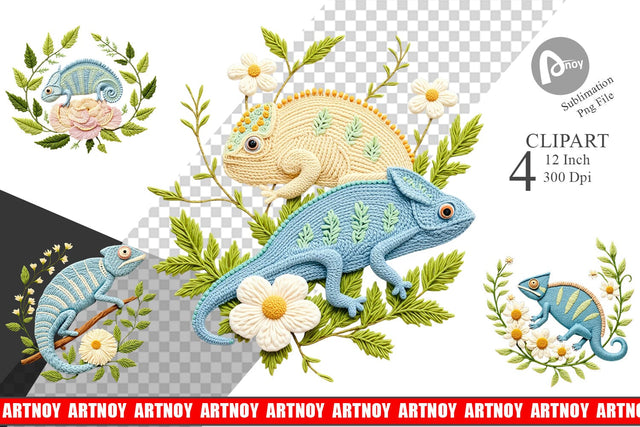 Chameleon Embroidery Clipart Sublimation artnoy 