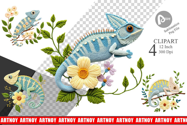 Chameleon Embroidery Clipart Sublimation artnoy 