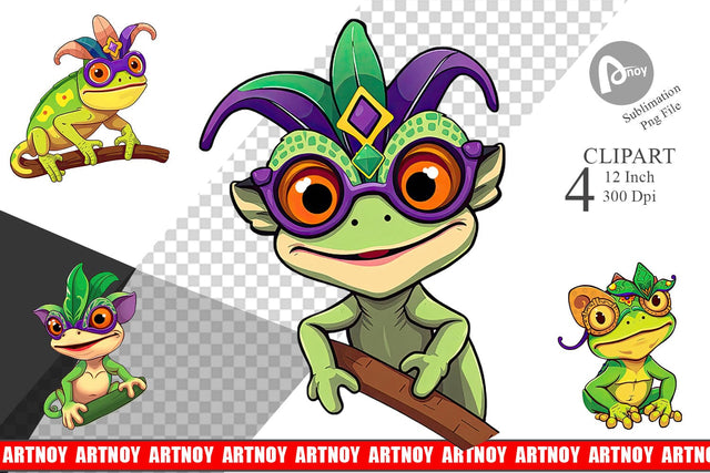 Chameleon Mardi Gras Clipart Sublimation artnoy 