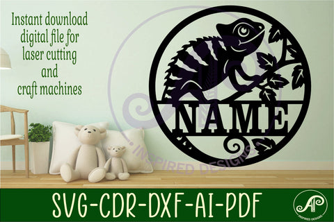 Chameleon name sign laser cut digital SVG APInspireddesigns 