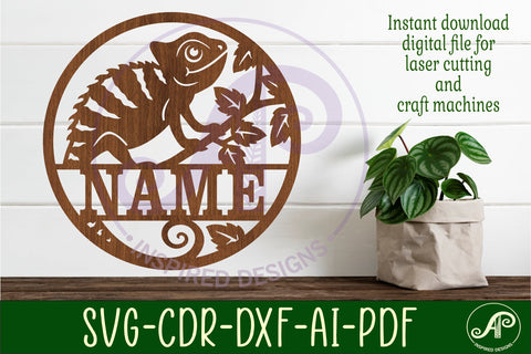 Chameleon name sign laser cut digital SVG APInspireddesigns 