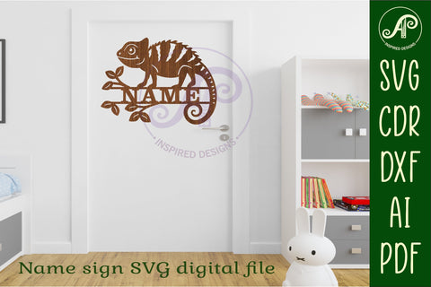 Chameleon shape name sign svg laser cut file SVG APInspireddesigns 