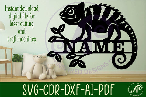 Chameleon shape name sign svg laser cut file SVG APInspireddesigns 