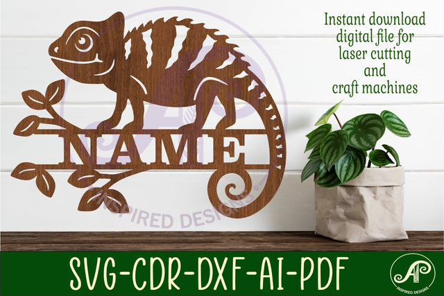 Chameleon shape name sign svg laser cut file SVG APInspireddesigns 