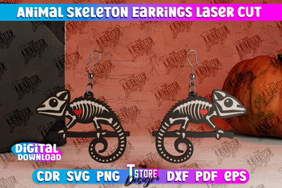 Chameleon Skeleton Earrings | Halloween Earrings | Jewelry Design | Bijoux Design | CNC Files SVG The T Store Design 